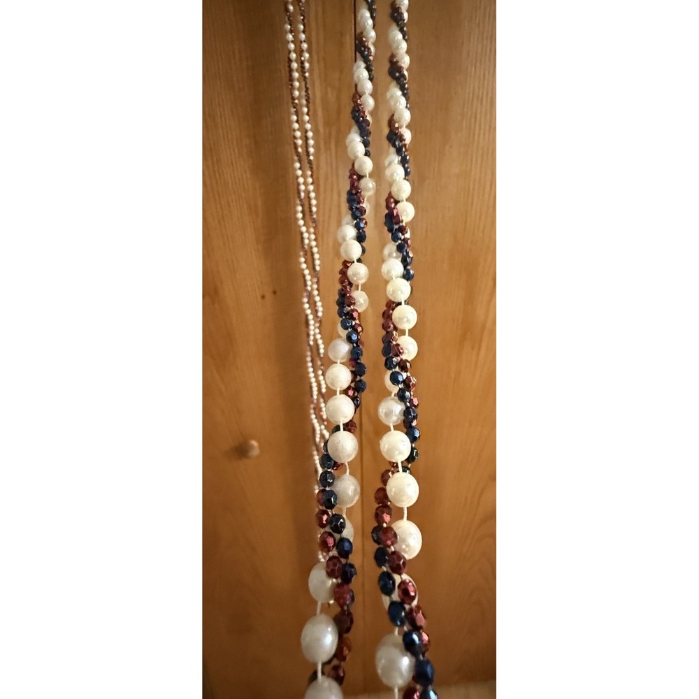 Pair Long Faux Pearl & Faceted Bead Christmas Tree Garlands Holiday Craft Lot